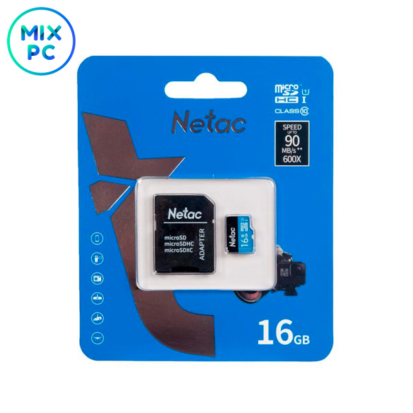Карта памяти microSD 16GB Netac P500 (SD адаптер)