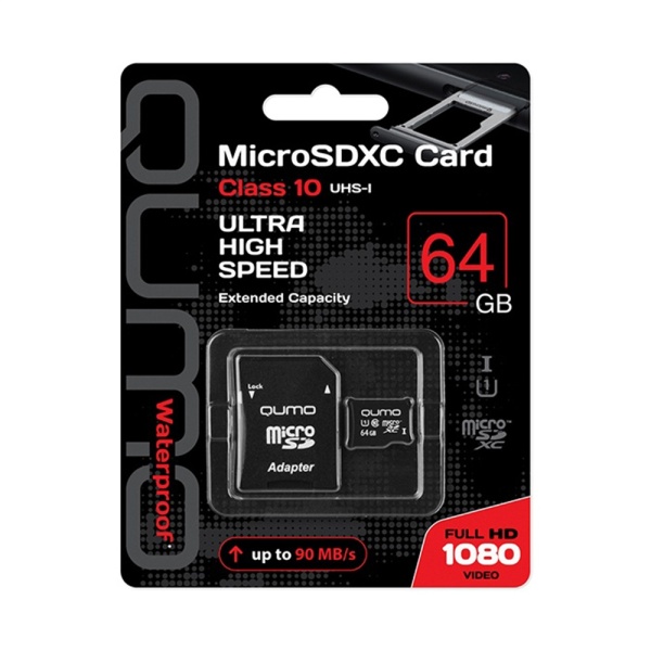 Карта памяти microSD 64GB QUMO Сlass 10 UHS-I (SD адаптер)