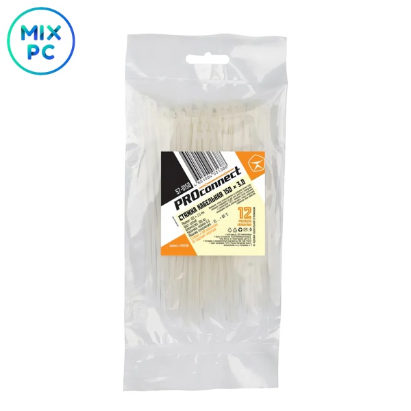 Хомут-стяжка кабельная нейлоновая PROconnect 150x2.5мм White 100 шт