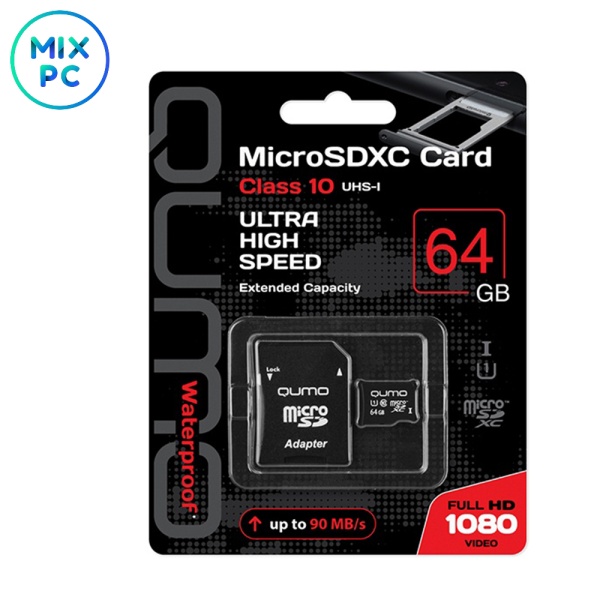 Карта памяти microSD 64GB QUMO Сlass 10 UHS-I (SD адаптер)