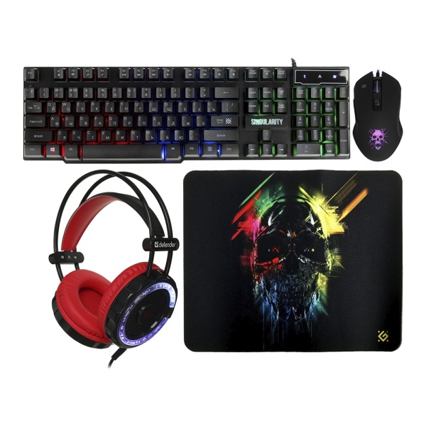 Игровой проводной набор Defender MKP-118: гарнитура, мышь, клавиатура, коврик