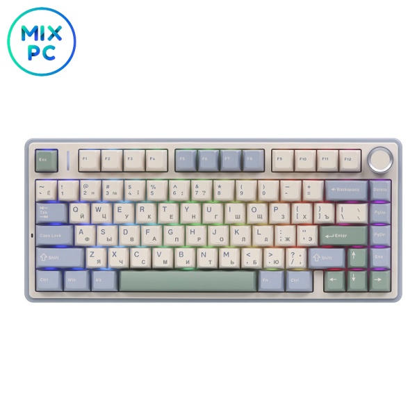 Игровая клавиатура проводная + беспроводная AULA F75 Beige-Blue Light