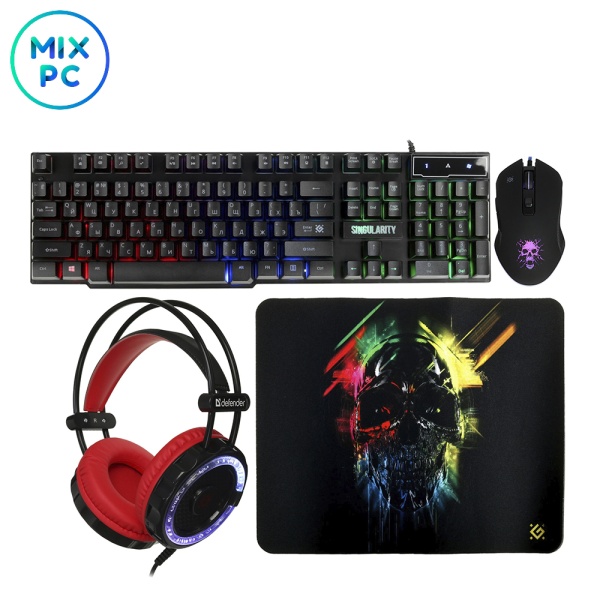 Игровой набор Defender MKP-118: Гарнитура, мышь, клавиатура, ковер