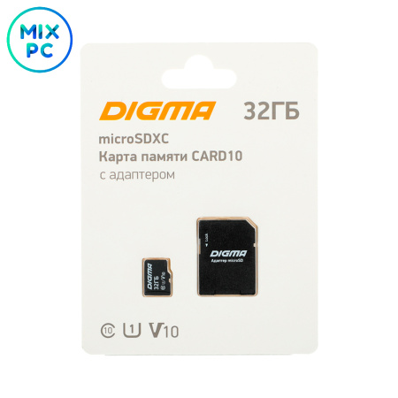 Флеш карта microSD 32GB Digma CARD10 (SD адаптер)