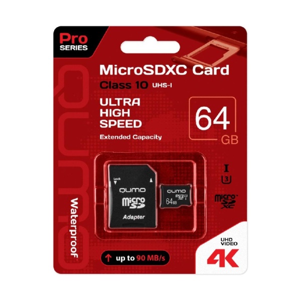 Карта памяти microSD 64GB QUMO (SD адаптер)