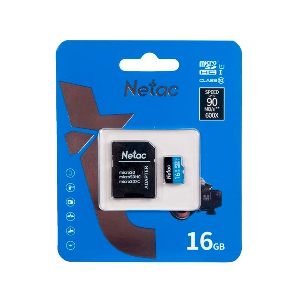 Карта памяти microSD 16GB Netac P500 (SD адаптер)