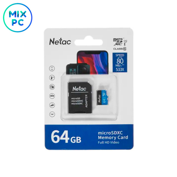 Флеш карта microSD 64GB Netac P500 (SD адаптер)