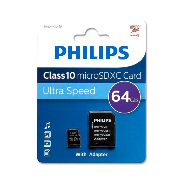 Карта памяти microSD 64GB Philips (SD адаптер)