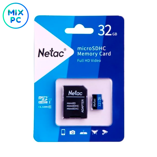 Карта памяти microSD 32GB Netac P500 (SD адаптер)