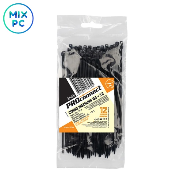 Хомут-стяжка кабельная нейлоновая PROconnect 150x2.5мм Black 100 шт