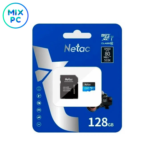 Флеш карта microSD 128GB Netac P500 (SD адаптер)