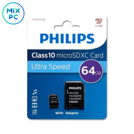 Флеш карта microSD 64GB Philips Premier (SD адаптер)