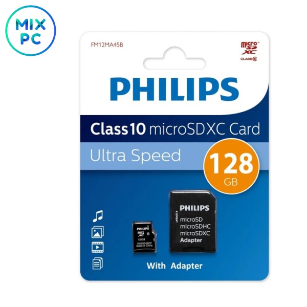 Карта памяти microSD 128GB Philips (SD адаптер)